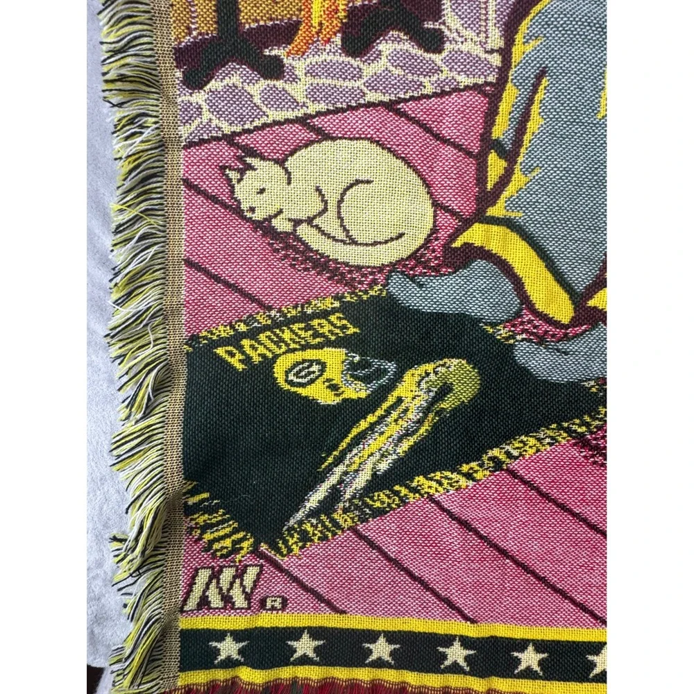 Green Bay Packers Santa & Victorian Christmas Woven Tapestry Throw Blanket Lot